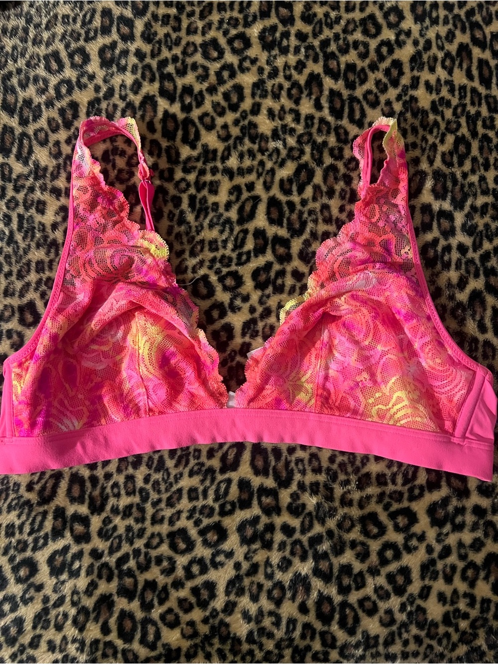 PINK Victoria's Secret Hot Pink Lace Bralette with Yellow Details